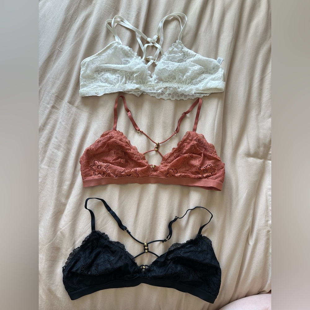 Aerie Lace Bralette Trio - White, Terracotta, and Black
